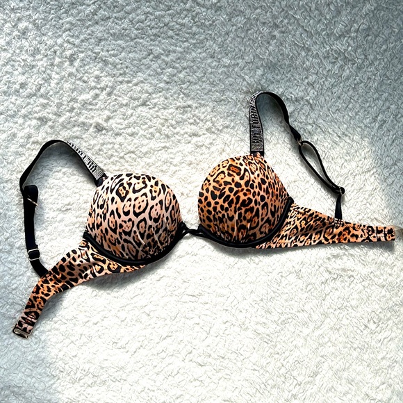 Victoria’s Secret Swim 32C Bombshell Bikini Top Leopard Shine Adjustable Straps - Picture 6 of 6